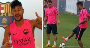 بالصور والفيديو: Neymar يعود من جديد لكرة القدم وسعيد مع Messi