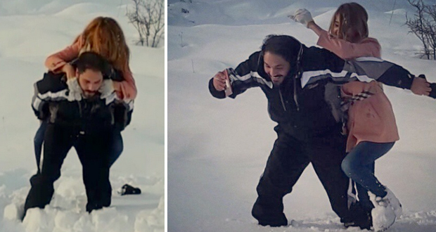 بالصور والفيديو: رامي عياش مع زوجته داليدا على الثلج