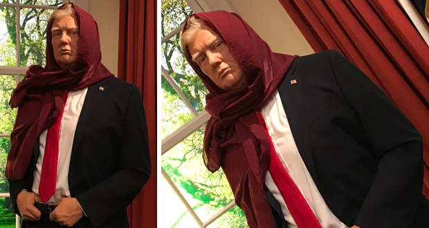حجاب يغطي رأس الرئيس الأمريكي ترامب